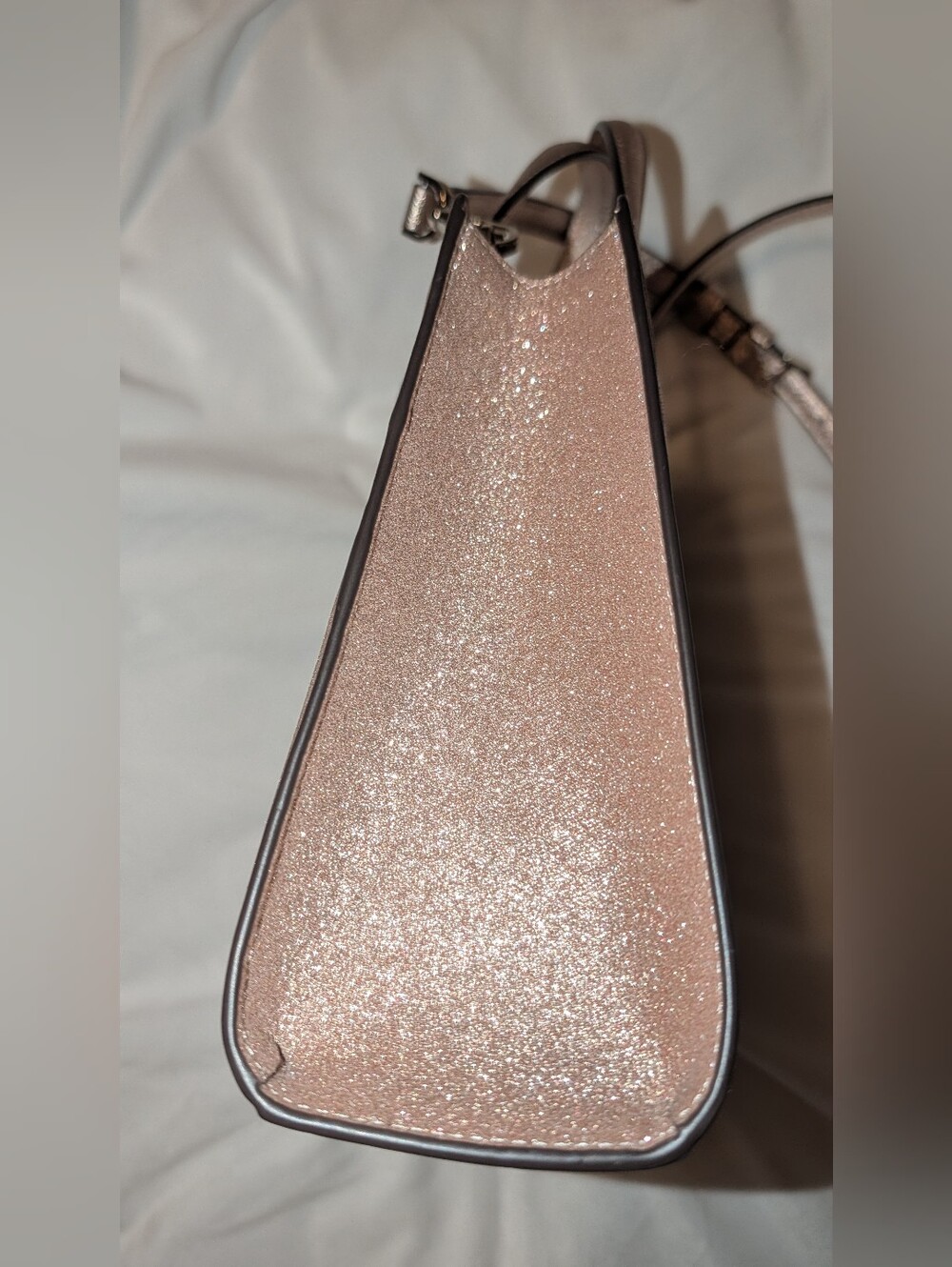 Kate Spade Glitter Tinsel Satchel Crossbody Rose Gold VGC - Picture 6 of 13